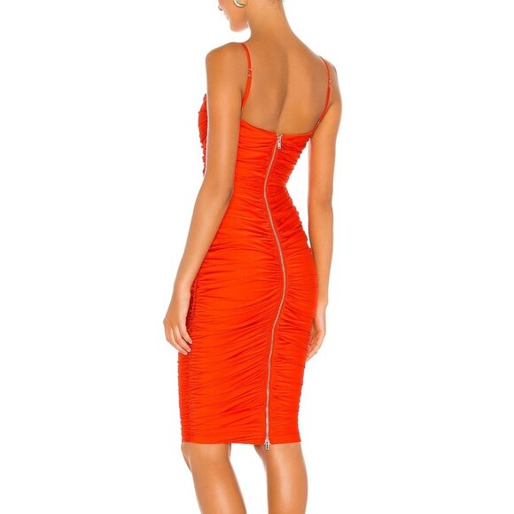 Nookie Cooper Ruched Midi Dress Red Tangerine size Medium - Picture 5 of 17
